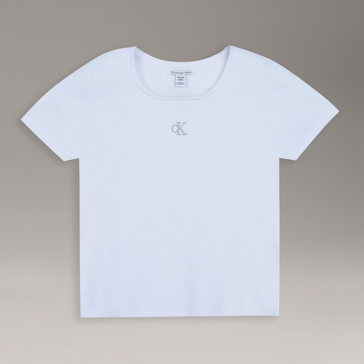 CALVIN KLEIN - Polera Niña De Punto Canalé Con Cuello Cuadrado Blanco Calvin Klein