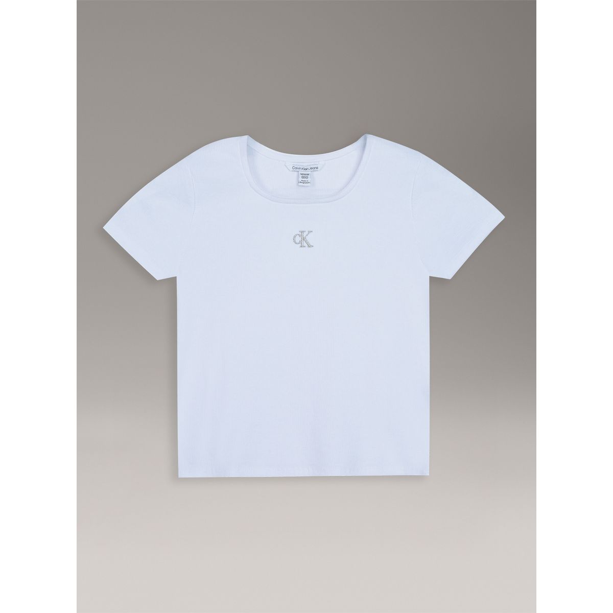 CALVIN KLEIN - Polera Niña De Punto Canalé Con Cuello Cuadrado Blanco Calvin Klein