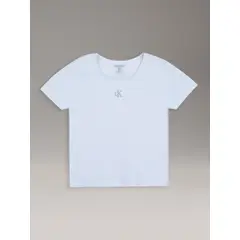 CALVIN KLEIN - Polera Canalé Cuello Cuadrado Blanco Niña