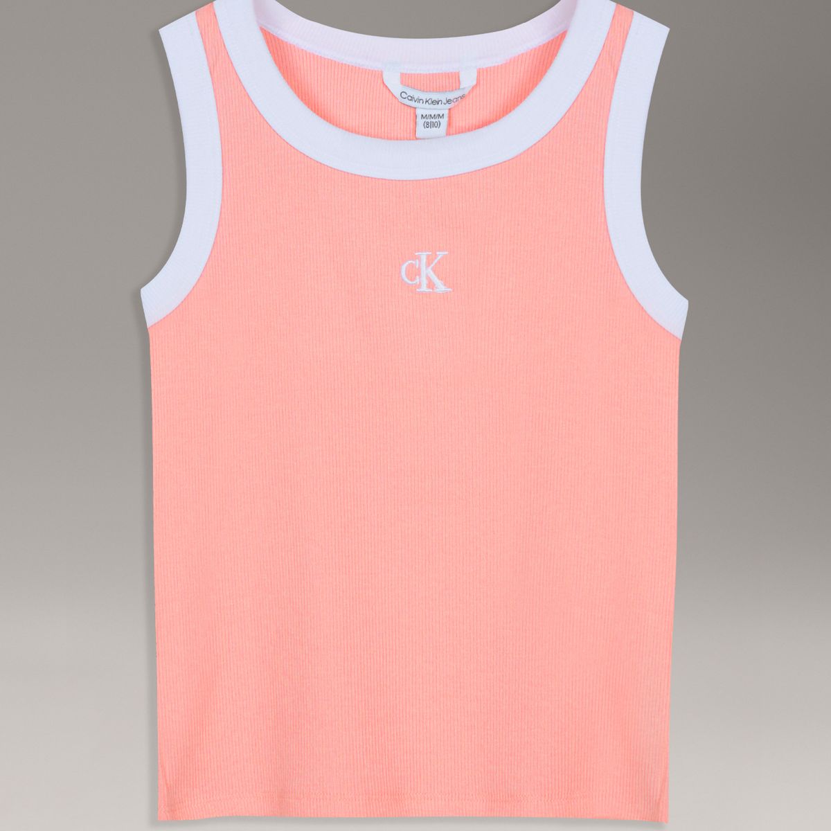 CALVIN KLEIN - Polera Niña Sin Mangas Acanalada Con Detalles En Contraste Naranja Calvin Klein