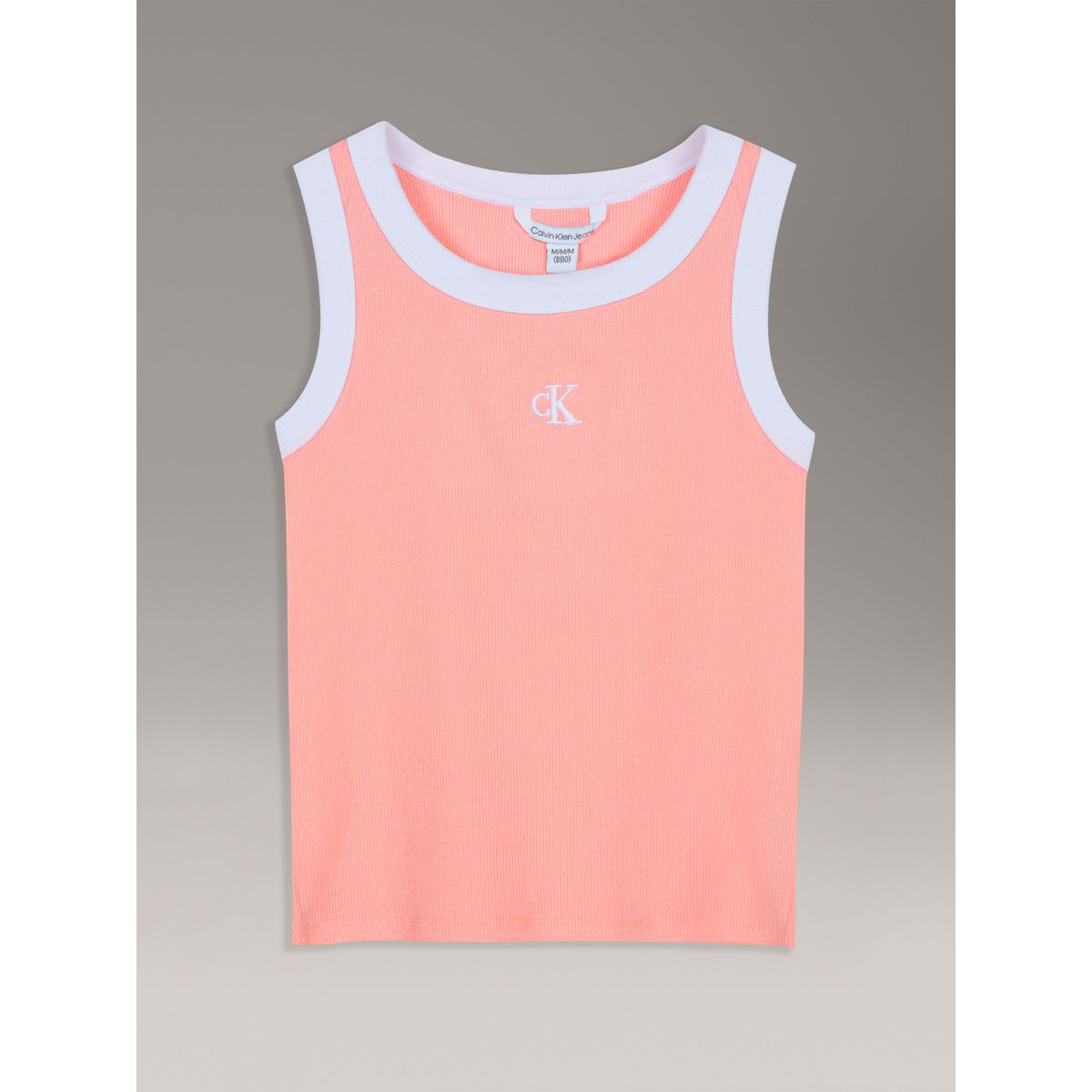 CALVIN KLEIN - Polera Niña Sin Mangas Acanalada Con Detalles En Contraste Naranja Calvin Klein