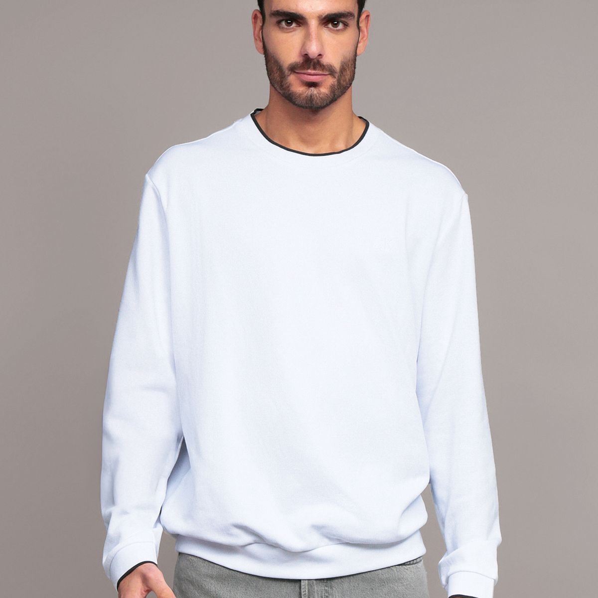 CALVIN KLEIN - Polerón con Ribetes Contrastantes Blanco Calvin Klein