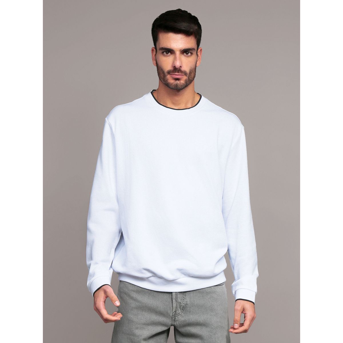 CALVIN KLEIN - Polerón con Ribetes Contrastantes Blanco Calvin Klein