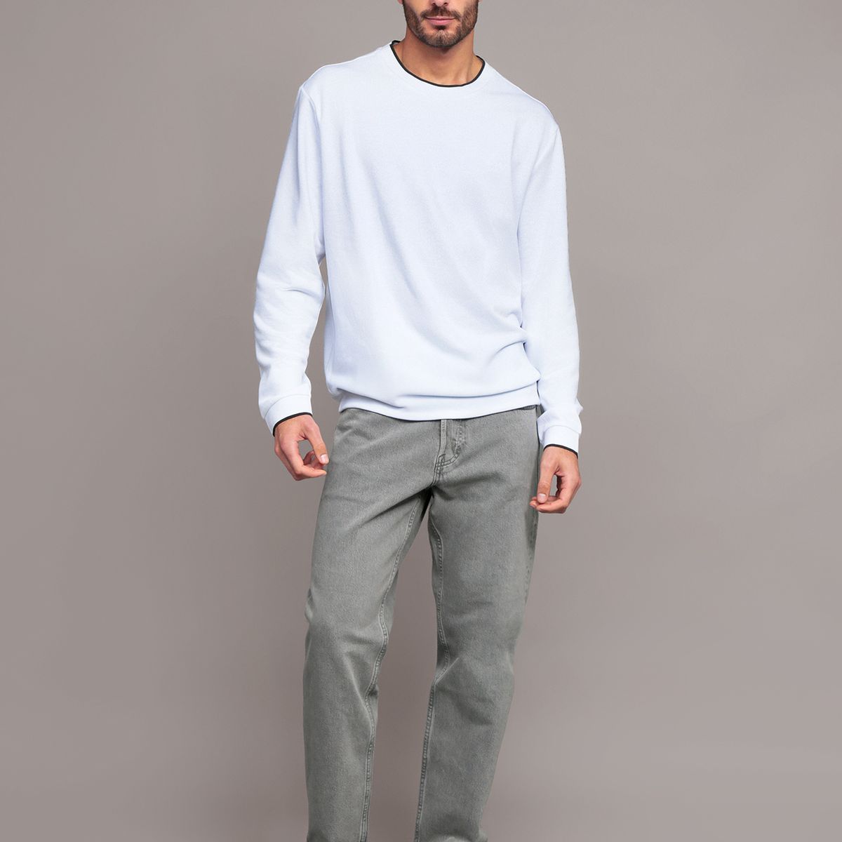 CALVIN KLEIN - Polerón con Ribetes Contrastantes Blanco Calvin Klein