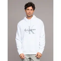 CALVIN KLEIN - Polerón con Gorro Monograma Blanco