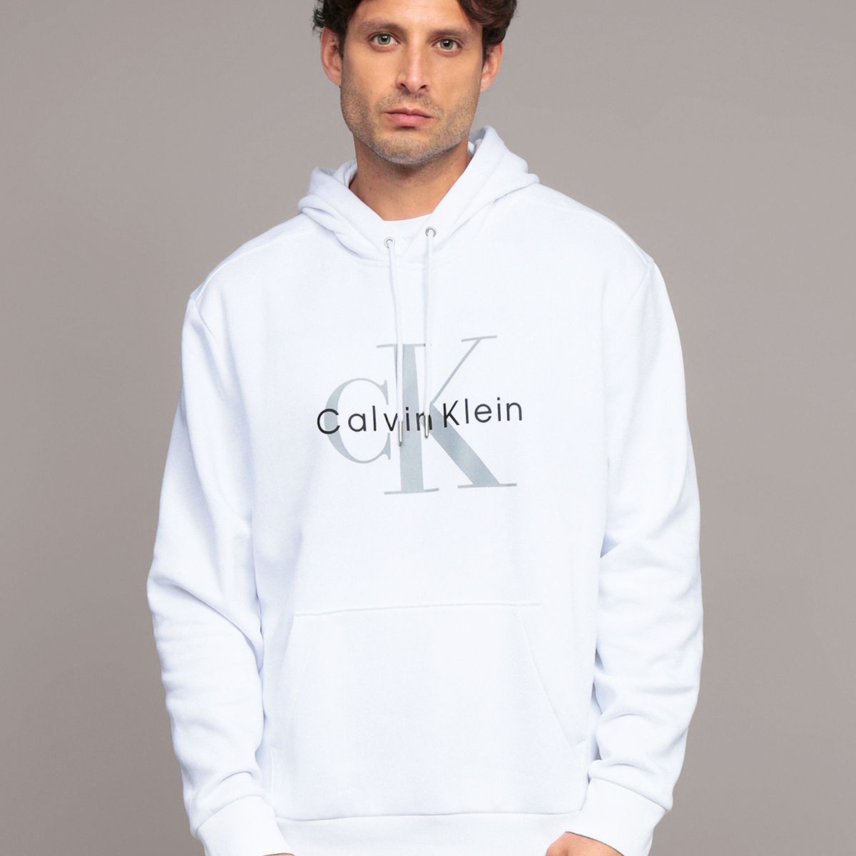 CALVIN KLEIN - Polerón con Gorro Monograma Blanco Calvin Klein