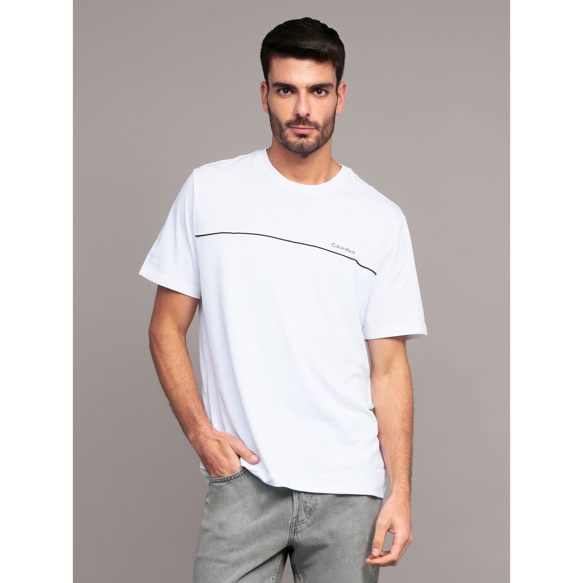 CALVIN KLEIN - Polera Texture Blocked Piping Blanco Calvin Klein