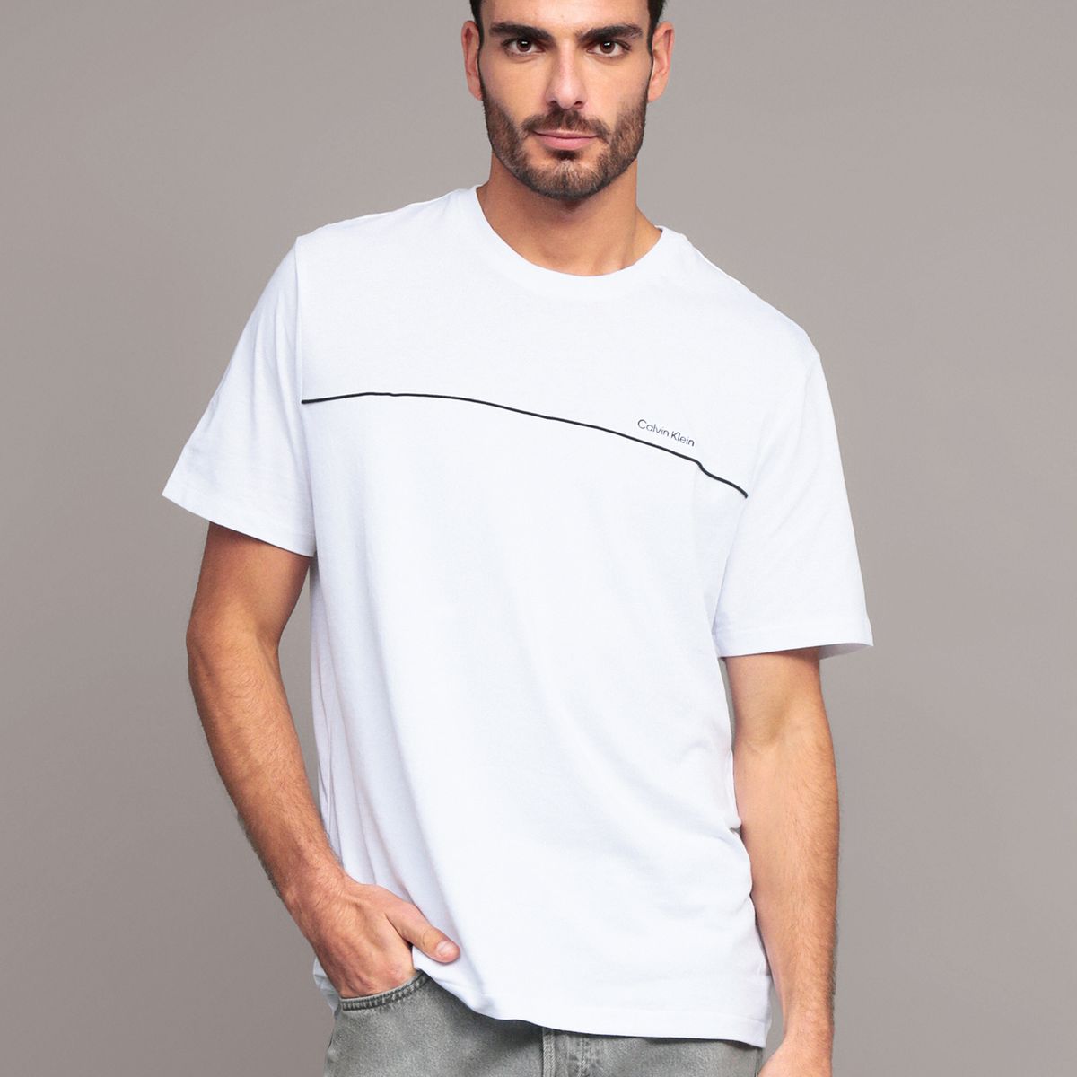 CALVIN KLEIN - Polera Texture Blocked Piping Blanco Calvin Klein