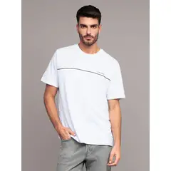 CALVIN KLEIN - Polera Texture Blocked Piping Blanco