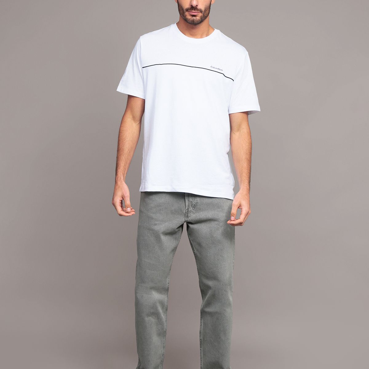 CALVIN KLEIN - Polera Texture Blocked Piping Blanco Calvin Klein