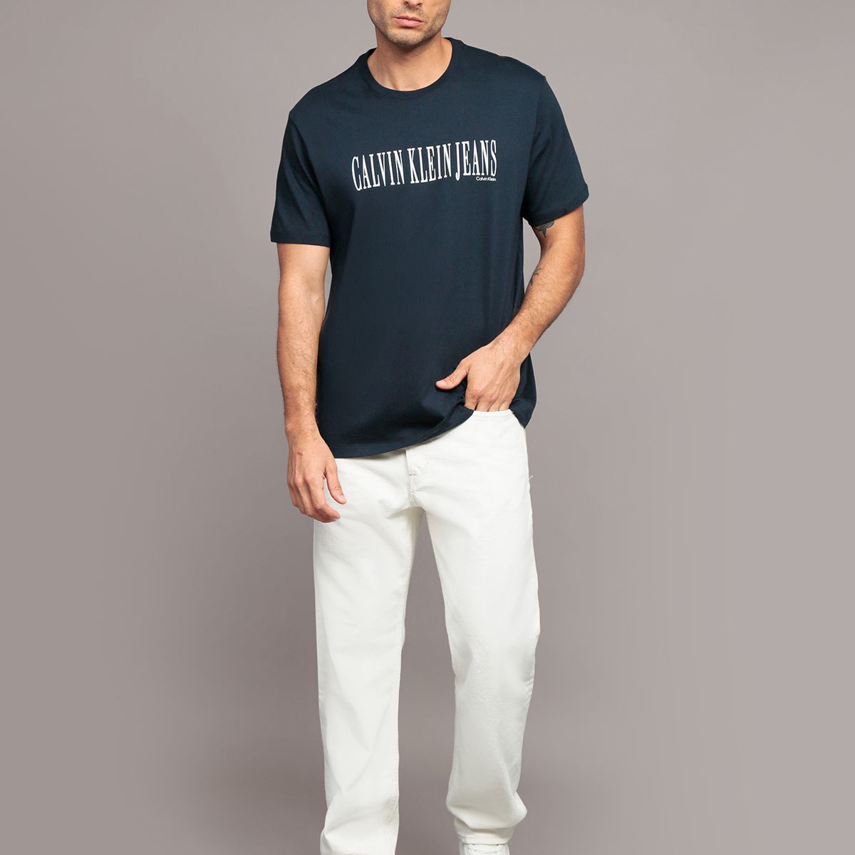 CALVIN KLEIN - Polera Stretch Graphic Azul Calvin Klein