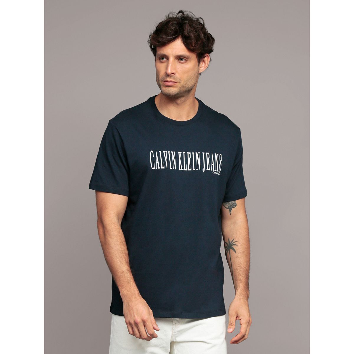 CALVIN KLEIN - Polera Stretch Graphic Azul Calvin Klein