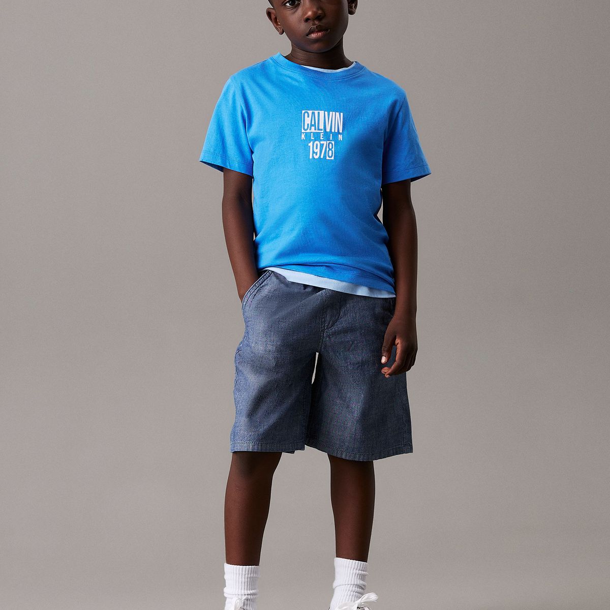 CALVIN KLEIN - Short Niño Cambray Azul Calvin Klein