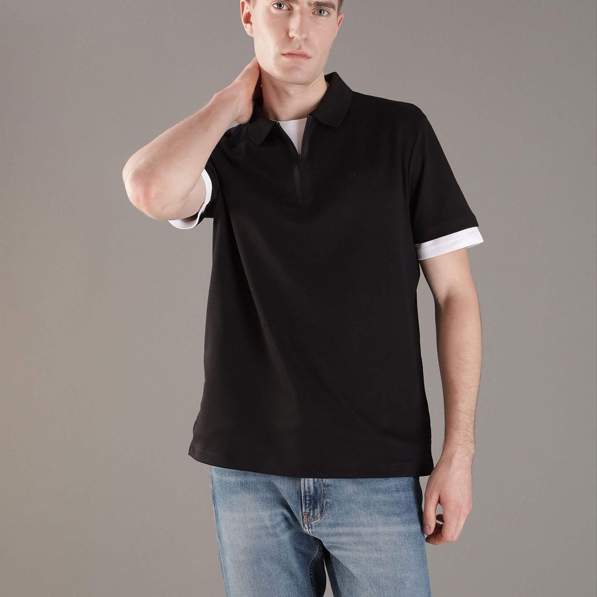 CALVIN KLEIN - Polo con Cremallera Negro Calvin Klein