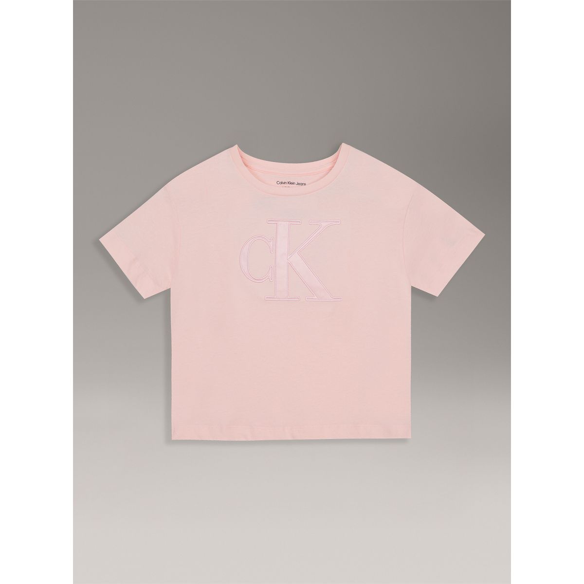 CALVIN KLEIN - Polera Niña Boxy Con Monograma Damasco Calvin Klein
