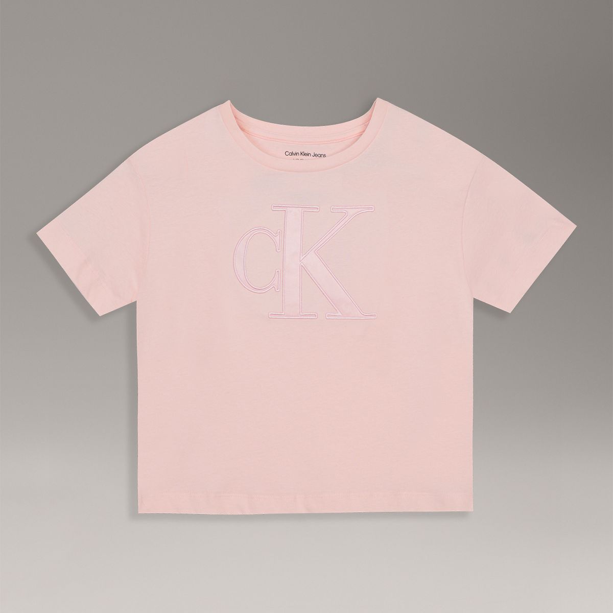 CALVIN KLEIN - Polera Niña Boxy Con Monograma Damasco Calvin Klein