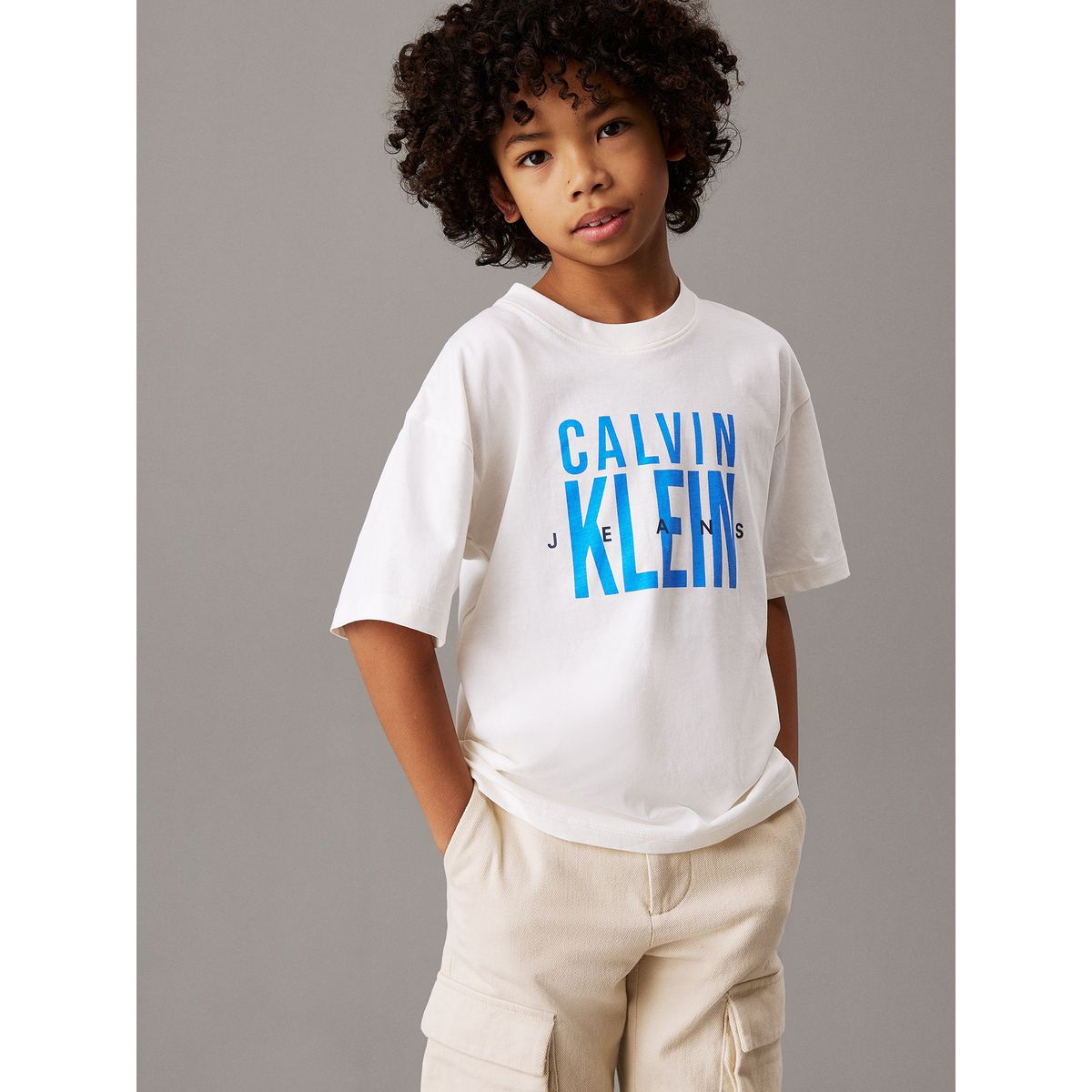 CALVIN KLEIN - Polera Niño Bold Ckj Graphic Blanco Calvin Klein