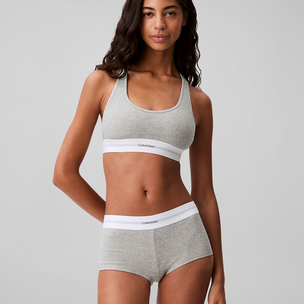 CALVIN KLEIN - Calzón Boyshort Cotton Modal Rib Gris Calvin Klein