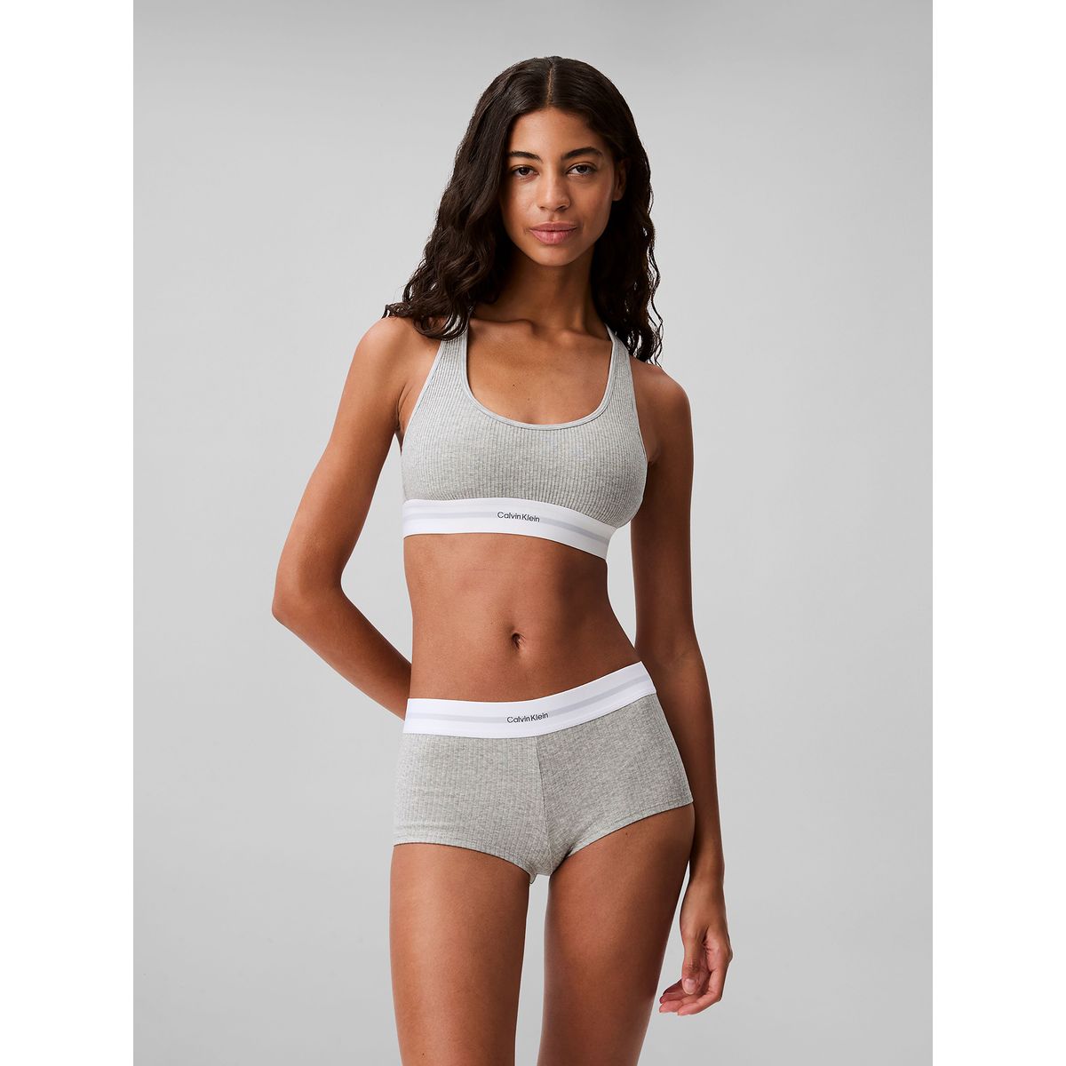 CALVIN KLEIN - Calzón Boyshort Cotton Modal Rib Gris Calvin Klein