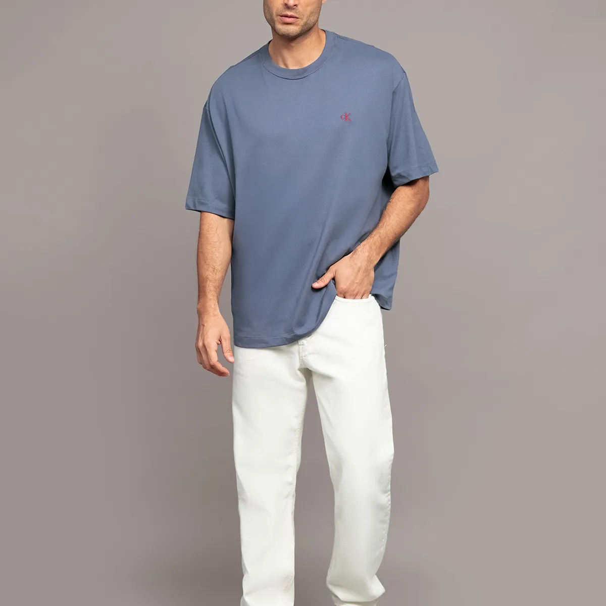 CALVIN KLEIN - Polera Relaxed con Monograma Archive Azul Calvin Klein