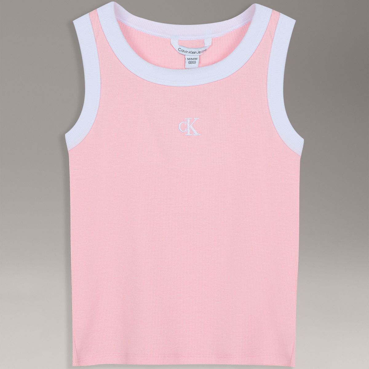 CALVIN KLEIN - Polera Niña Sin Mangas Acanalada Con Detalles En Contraste Rosado Calvin Klein