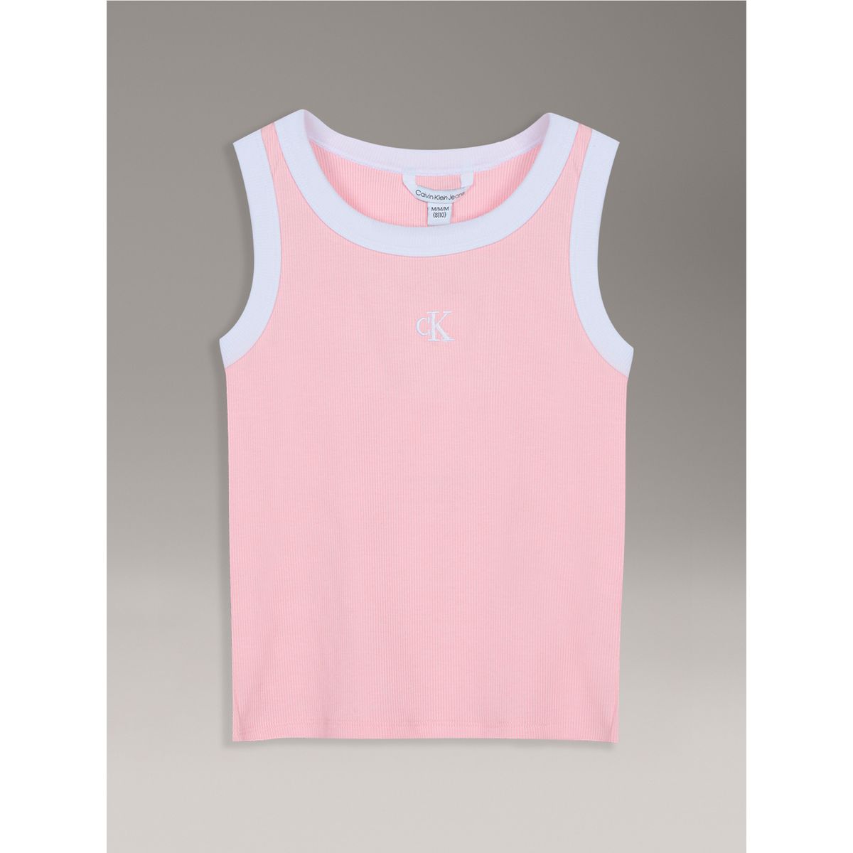 CALVIN KLEIN - Polera Niña Sin Mangas Acanalada Con Detalles En Contraste Rosado Calvin Klein