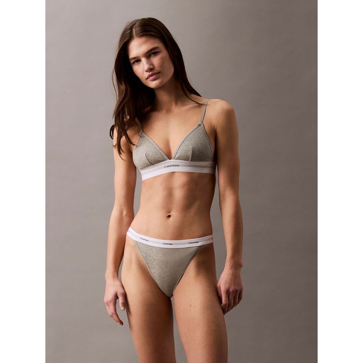 CALVIN KLEIN - Bralette Cotton Modal Stretch Rib Gris Calvin Klein