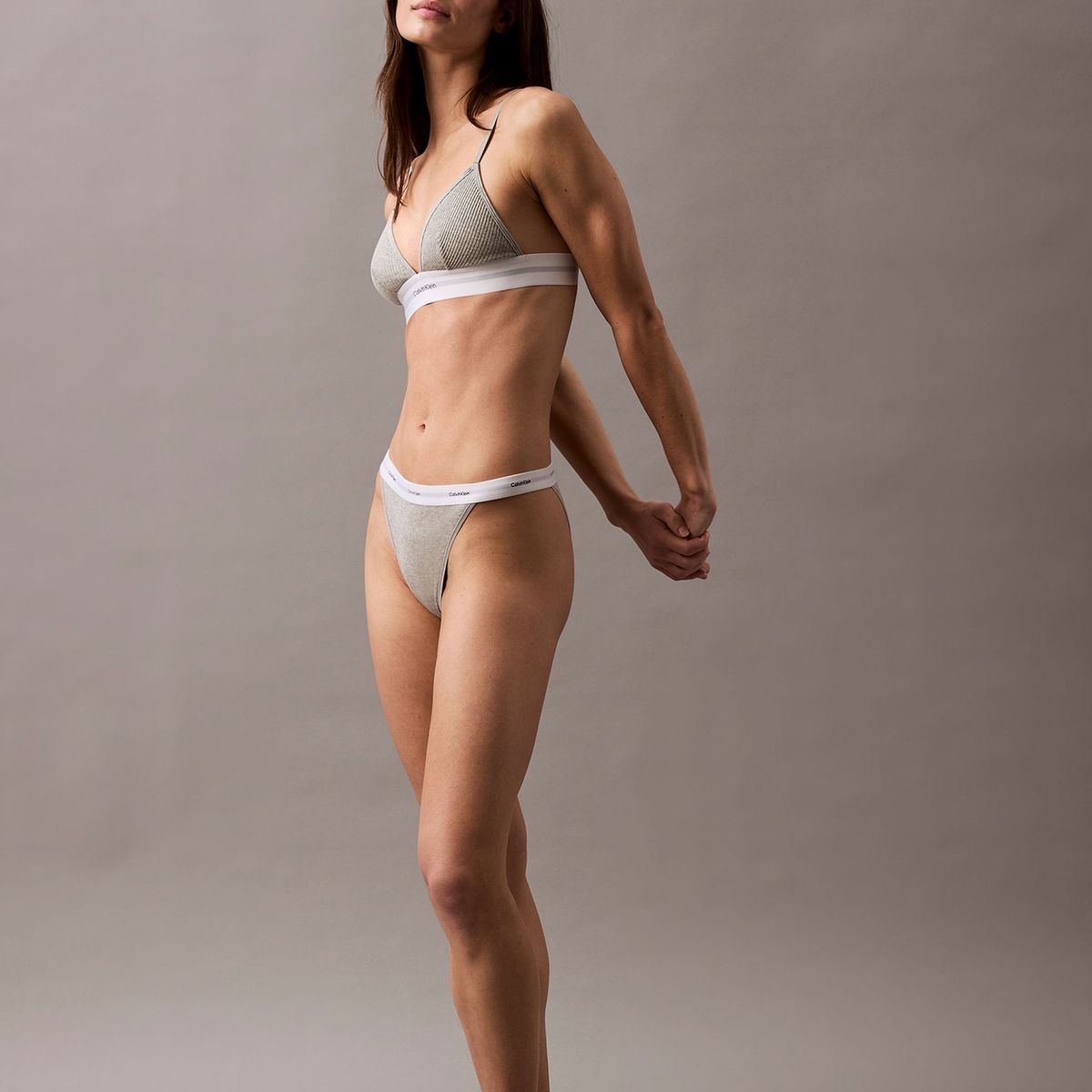 CALVIN KLEIN - Bralette Cotton Modal Stretch Rib Gris Calvin Klein