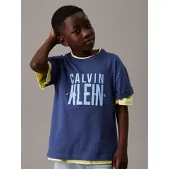 CALVIN KLEIN - Polera Niño Bold Ckj Graphic Azul