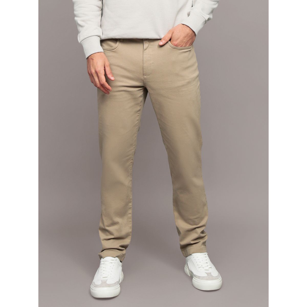 CALVIN KLEIN - Pantalón Slim Brushed Twill Beige Calvin Klein