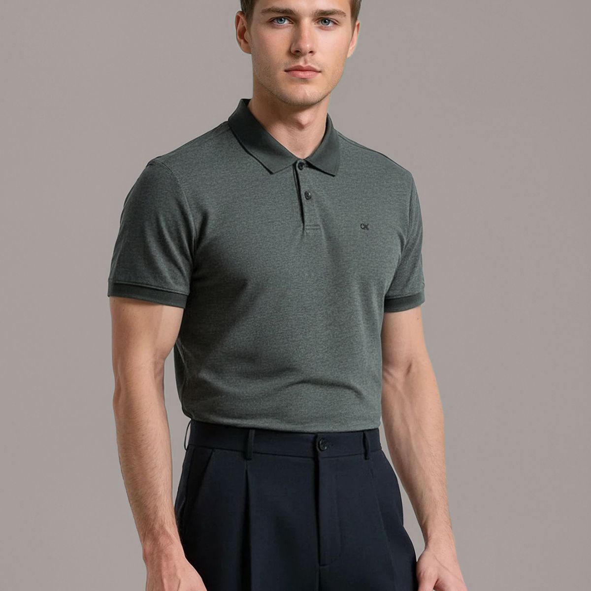 CALVIN KLEIN - Polo Jacquard con Micro Logo Gris Calvin Klein