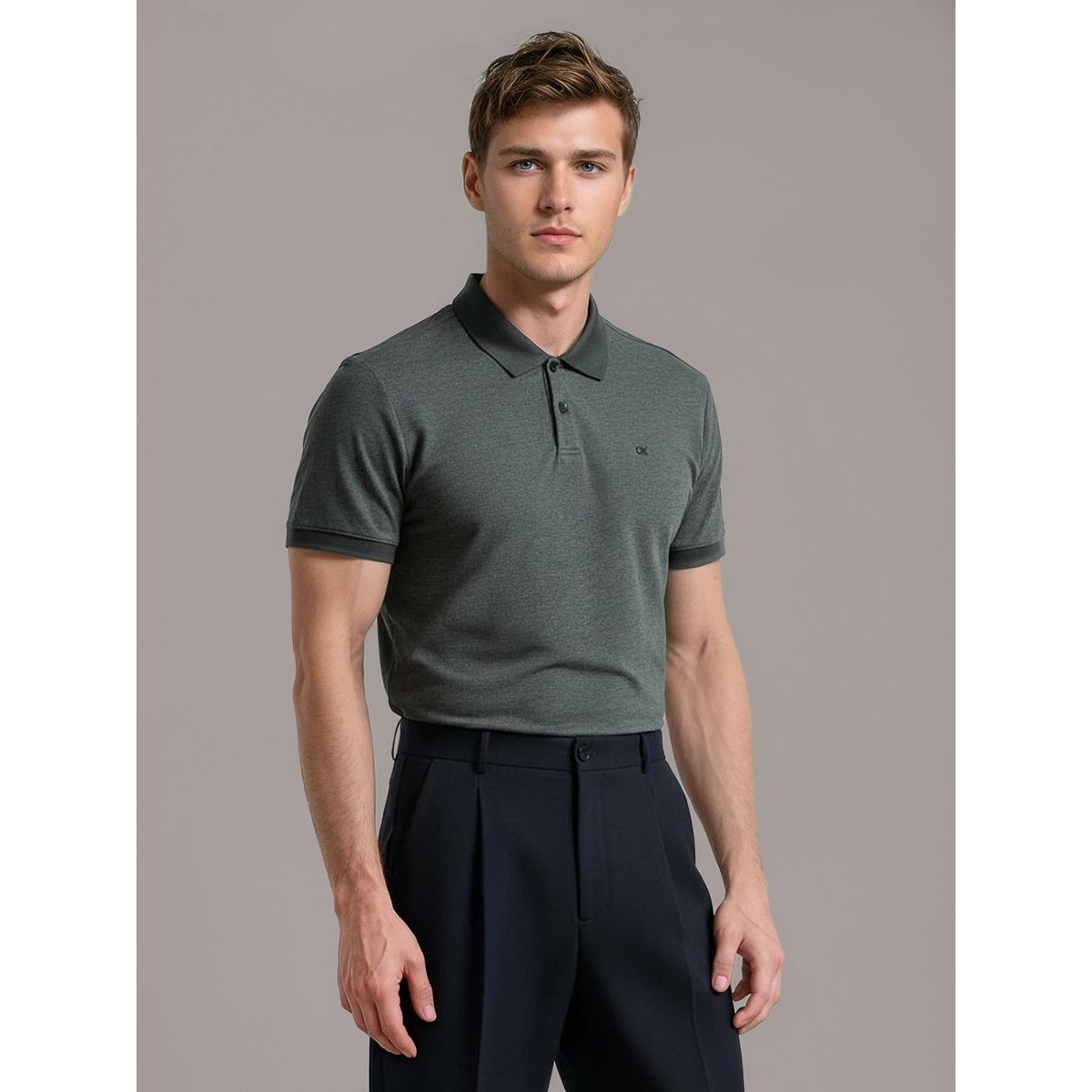CALVIN KLEIN - Polo Jacquard con Micro Logo Gris Calvin Klein