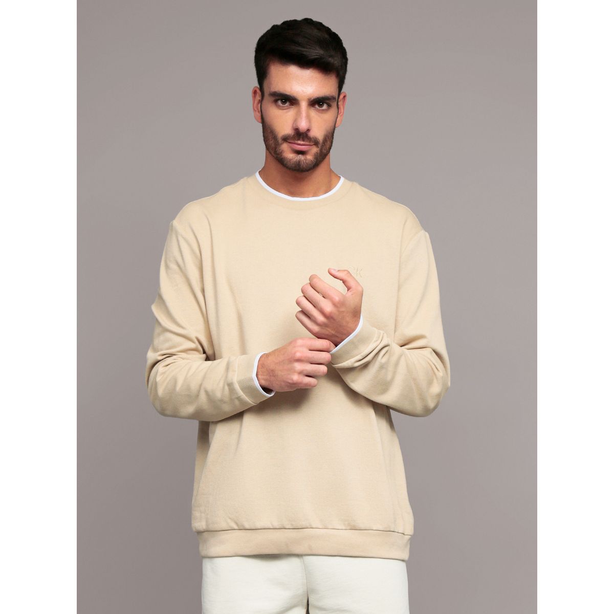 CALVIN KLEIN - Polerón con Ribetes Contrastantes Beige Calvin Klein