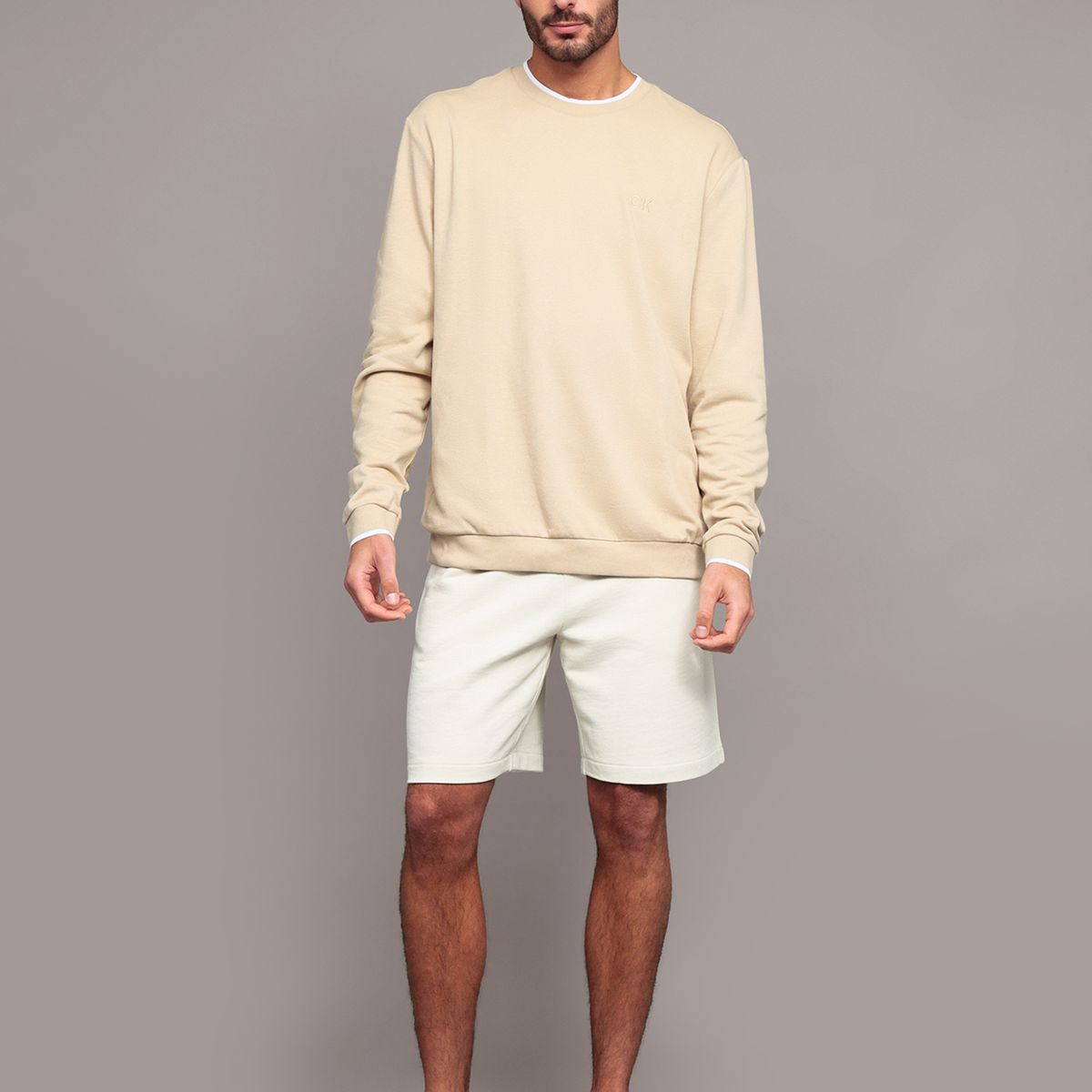 CALVIN KLEIN - Polerón con Ribetes Contrastantes Beige Calvin Klein