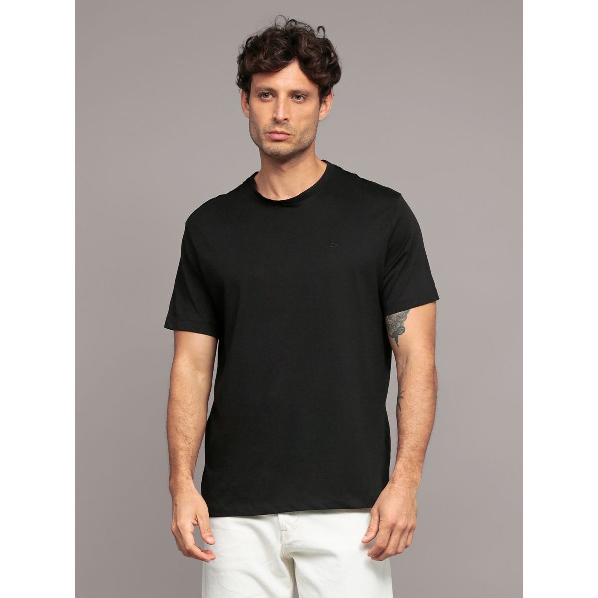 CALVIN KLEIN - Polera Básica Jacquard Negro Calvin Klein