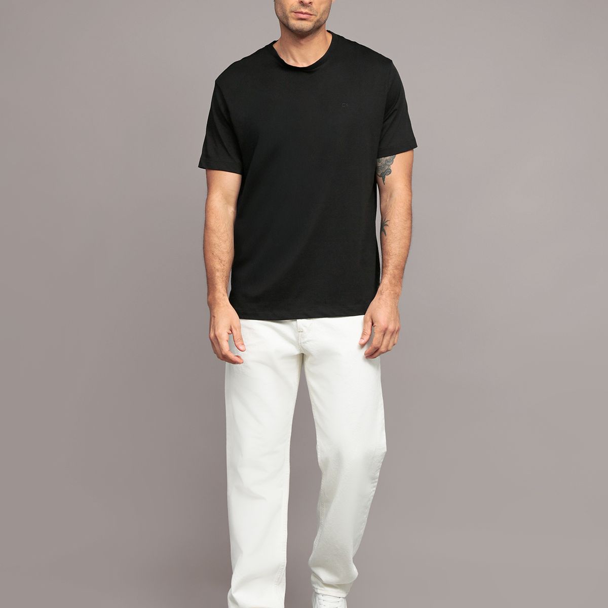 CALVIN KLEIN - Polera Básica Jacquard Negro Calvin Klein