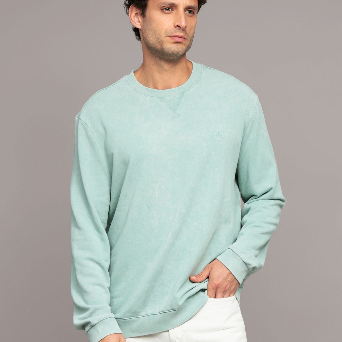 CALVIN KLEIN - Polerón Garment Dye Verde Calvin Klein