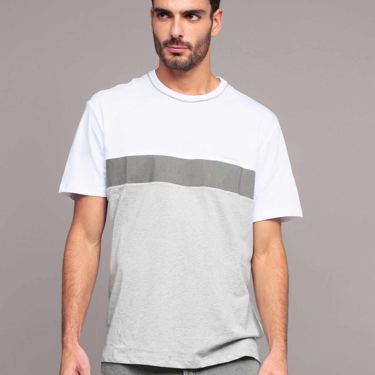 CALVIN KLEIN - Polera Mixed Media Gris Calvin Klein