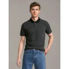 CALVIN KLEIN - Polo Jacquard con Micro Logo Gris