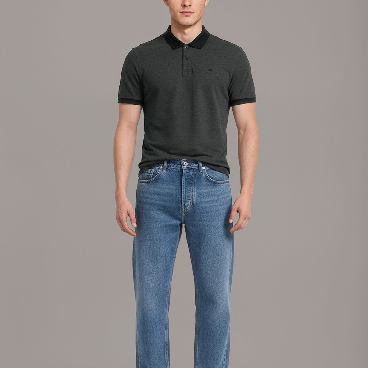 CALVIN KLEIN - Polo Jacquard con Micro Logo Gris Calvin Klein