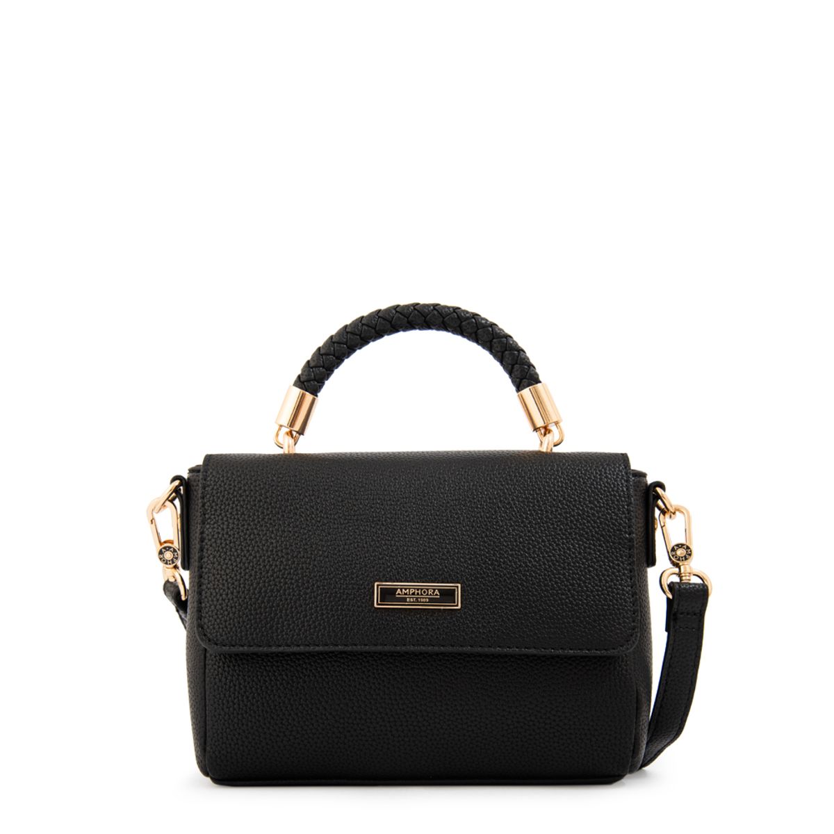 AMPHORA - Cartera bandolera con tapa rosy pequeña negro