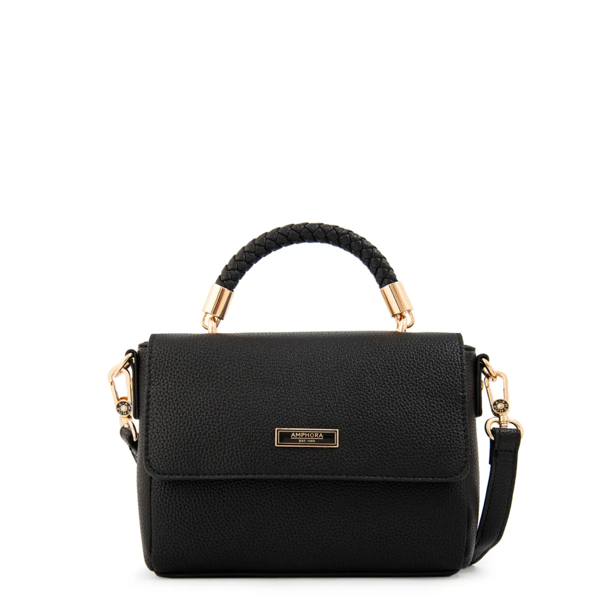AMPHORA - Cartera bandolera con tapa rosy pequeña negro