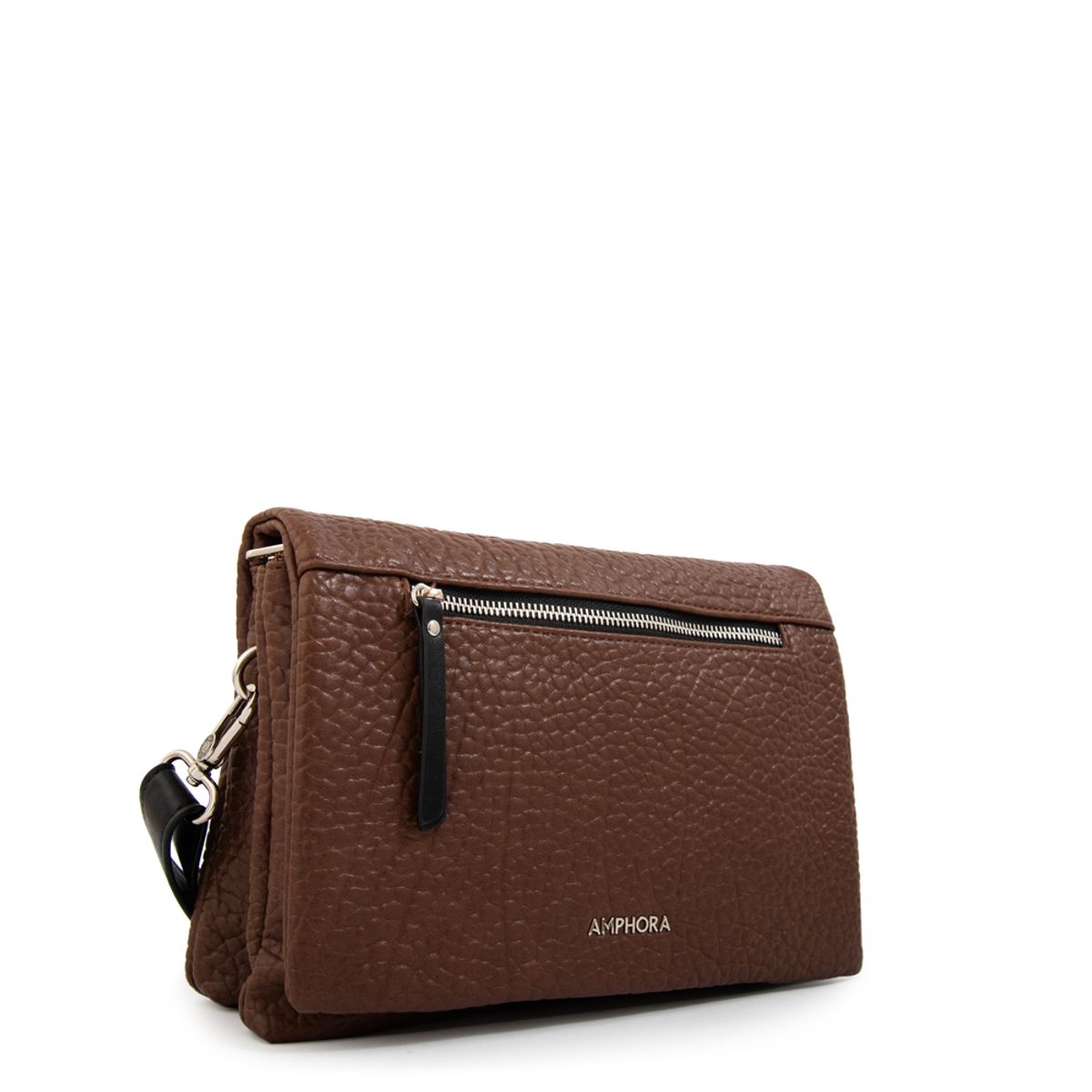 AMPHORA - Cartera bandolera con tapa valita mediana café