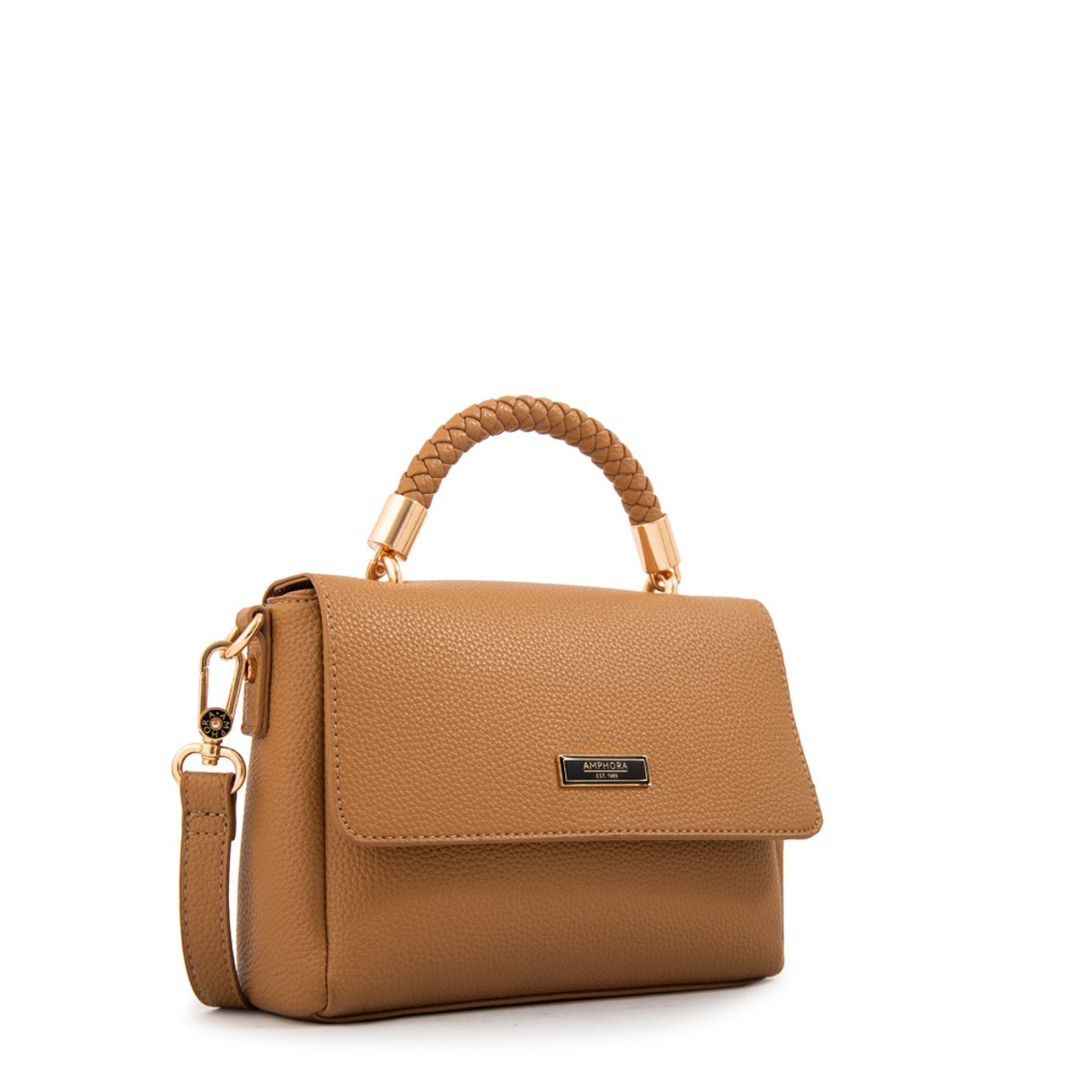 AMPHORA - Cartera bandolera con tapa rosy pequeña camel