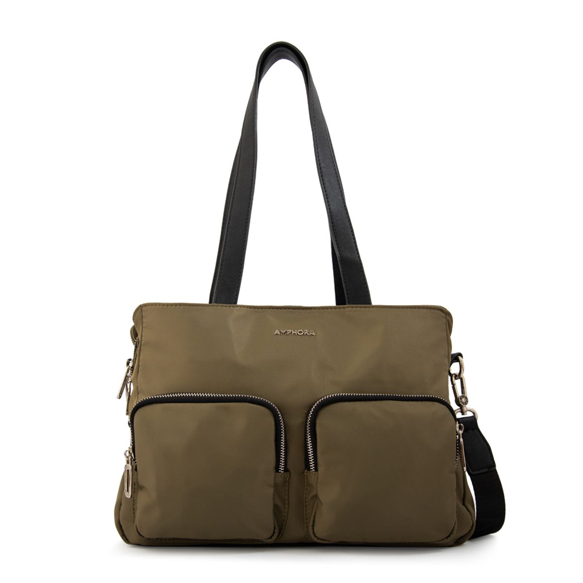 AMPHORA - Cartera tote teri mediana verde oliva