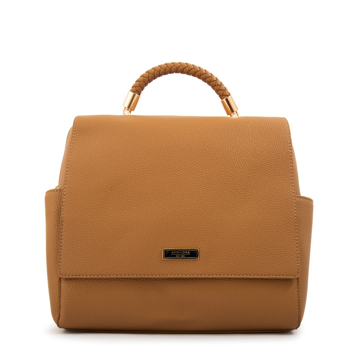 AMPHORA - Mochila con tapa rosy mediana camel