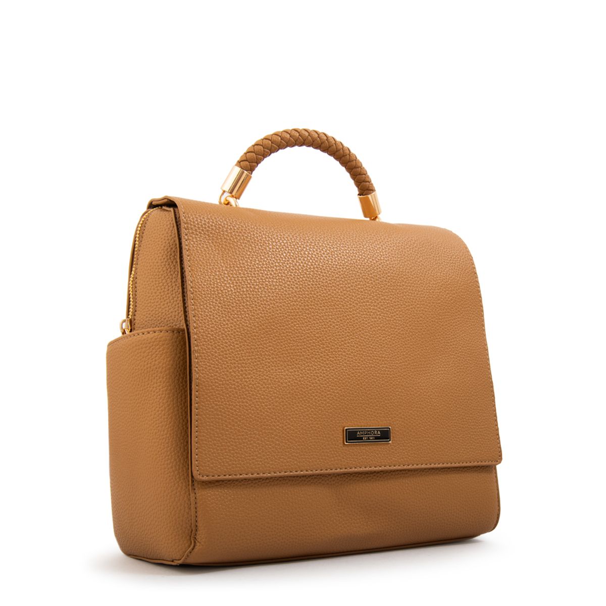 AMPHORA - Mochila con tapa rosy mediana camel