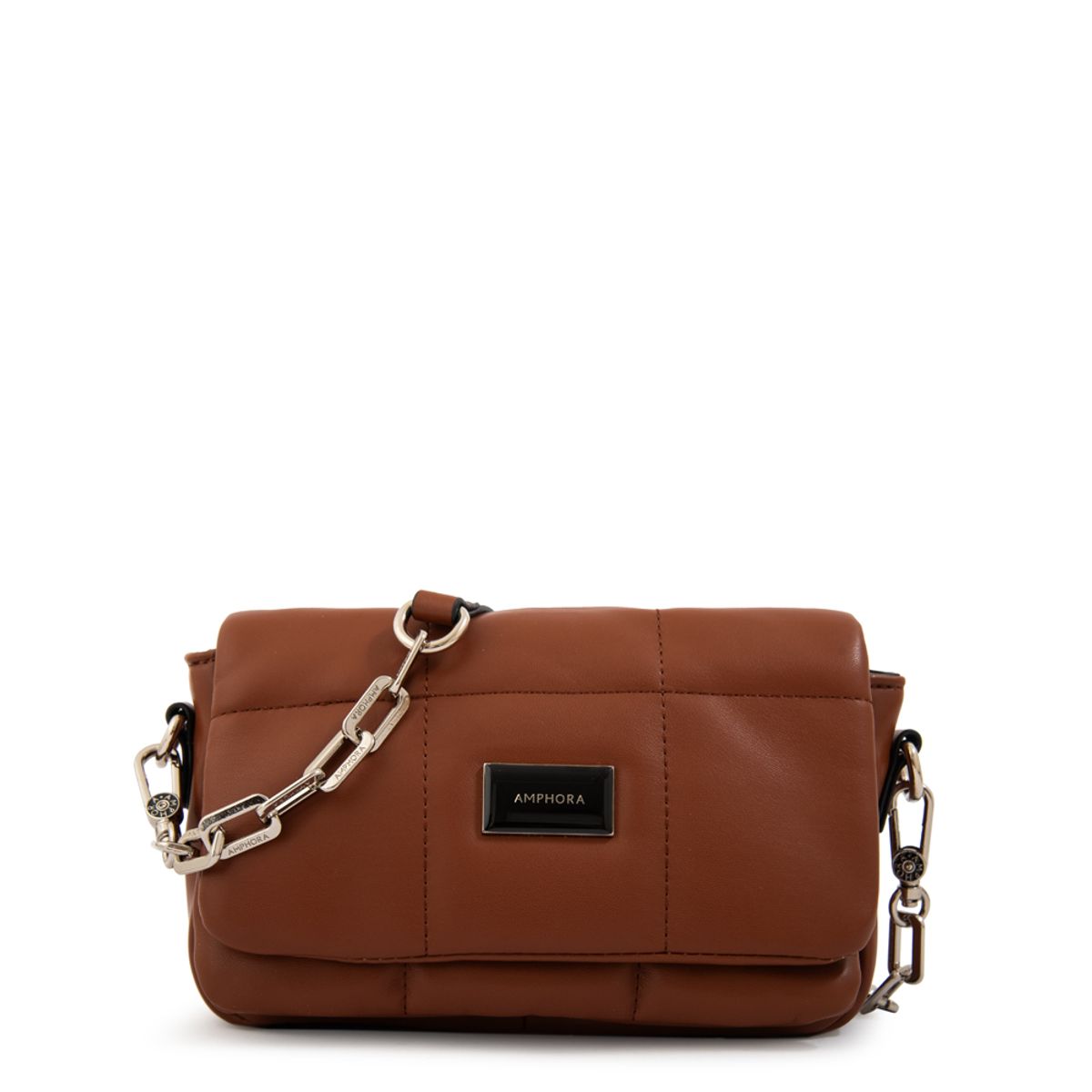 AMPHORA - Cartera bandolera con tapa vania mediana café