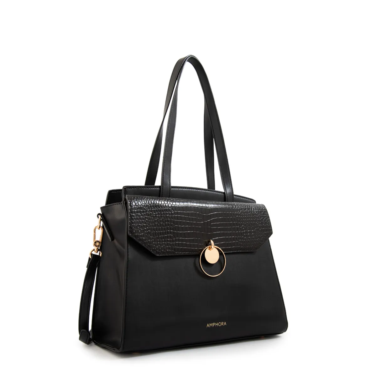 AMPHORA - Cartera tote con tapa maggie mediana negro especial