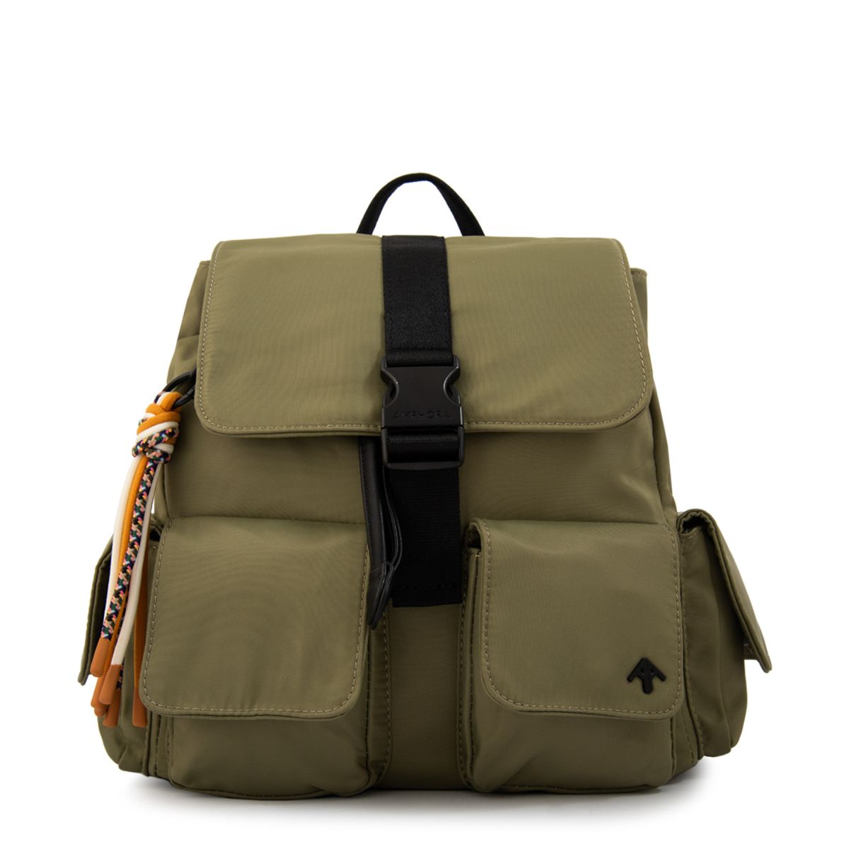 AMPHORA - Mochila con tapa tina mediana verde oliva